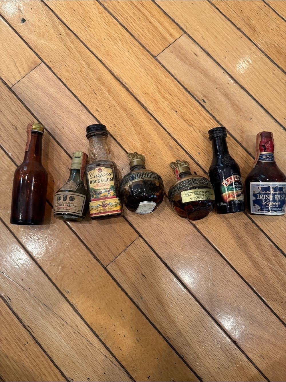 Assorted Miniature empty Liquor Bottle Collection - Brown, Amber, Black